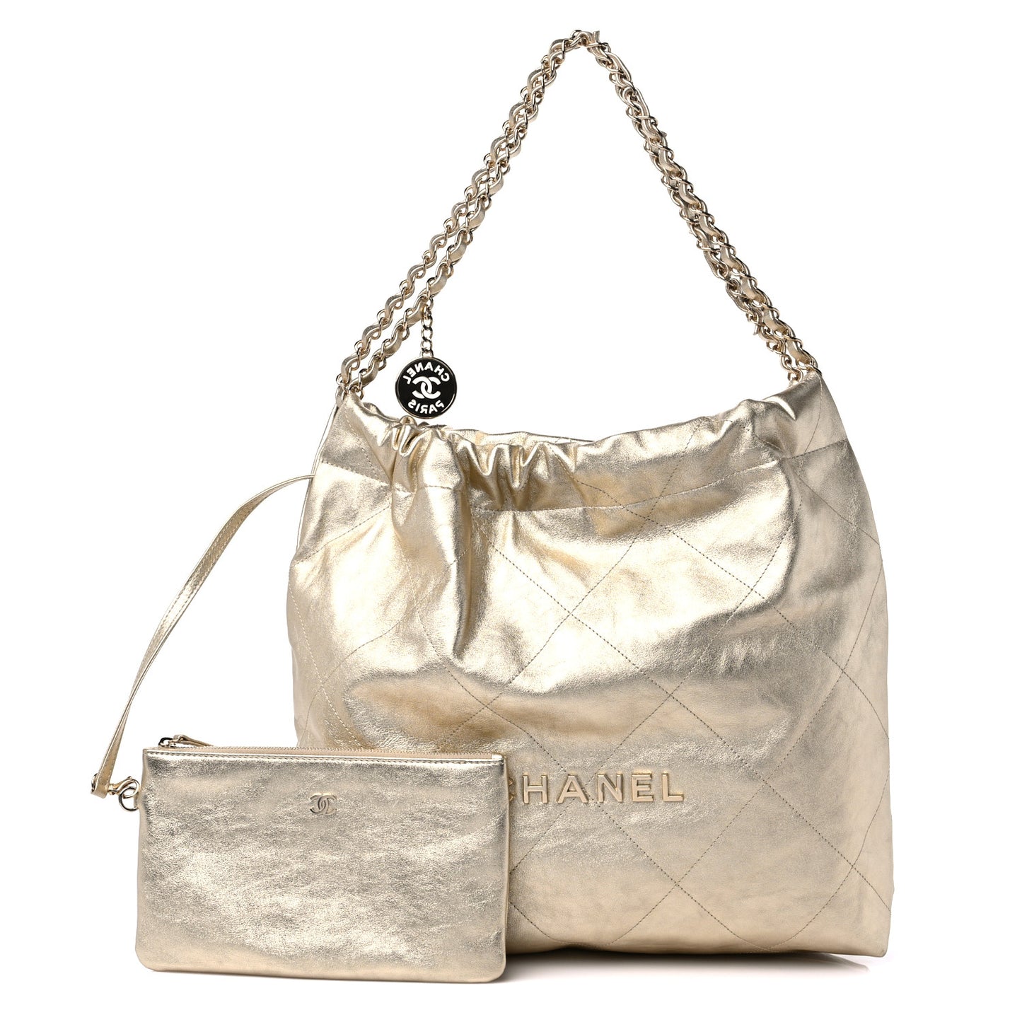Metallic Calfskin Quilted Chanel 22 Golden
