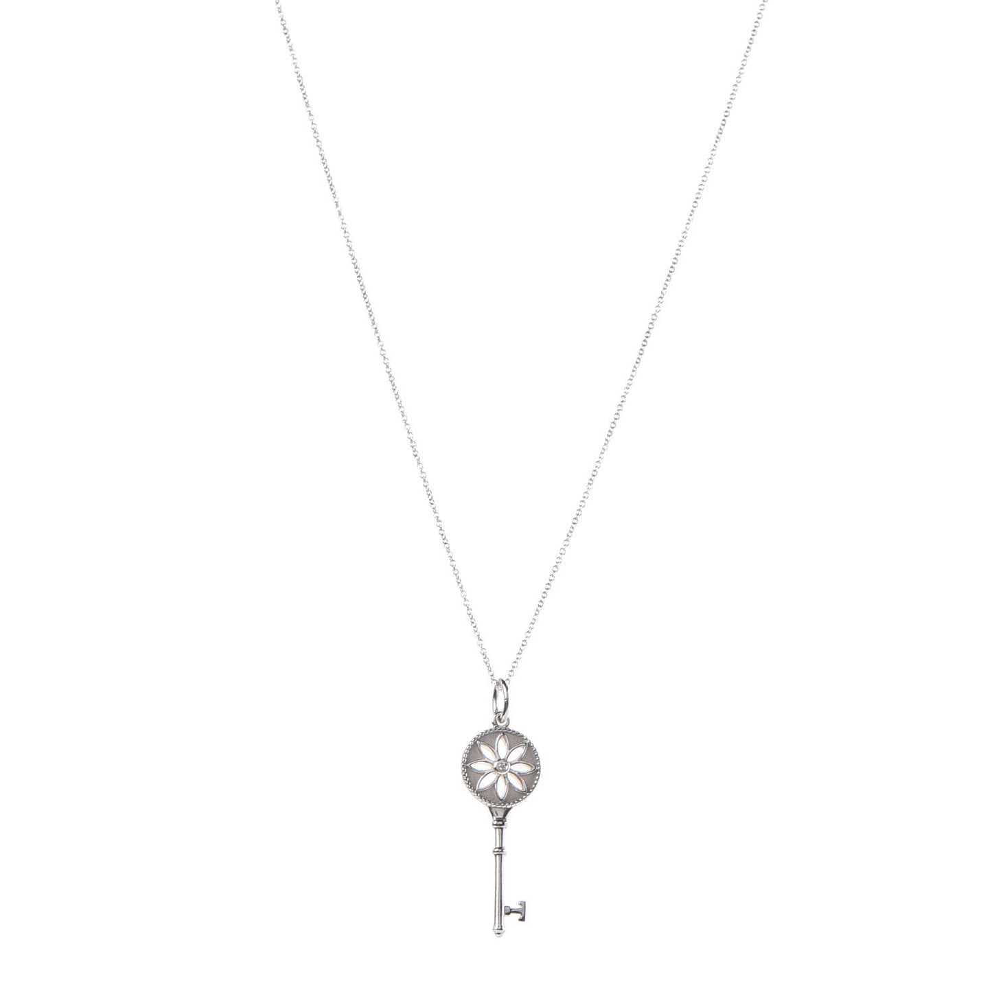 Sterling Silver Diamond Small Daisy Key Pendant Necklace