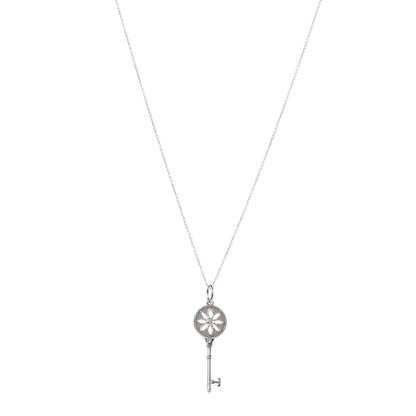 Tiffany Sterling Silver Diamond Small Daisy Key Pendant Necklace 1 of 6