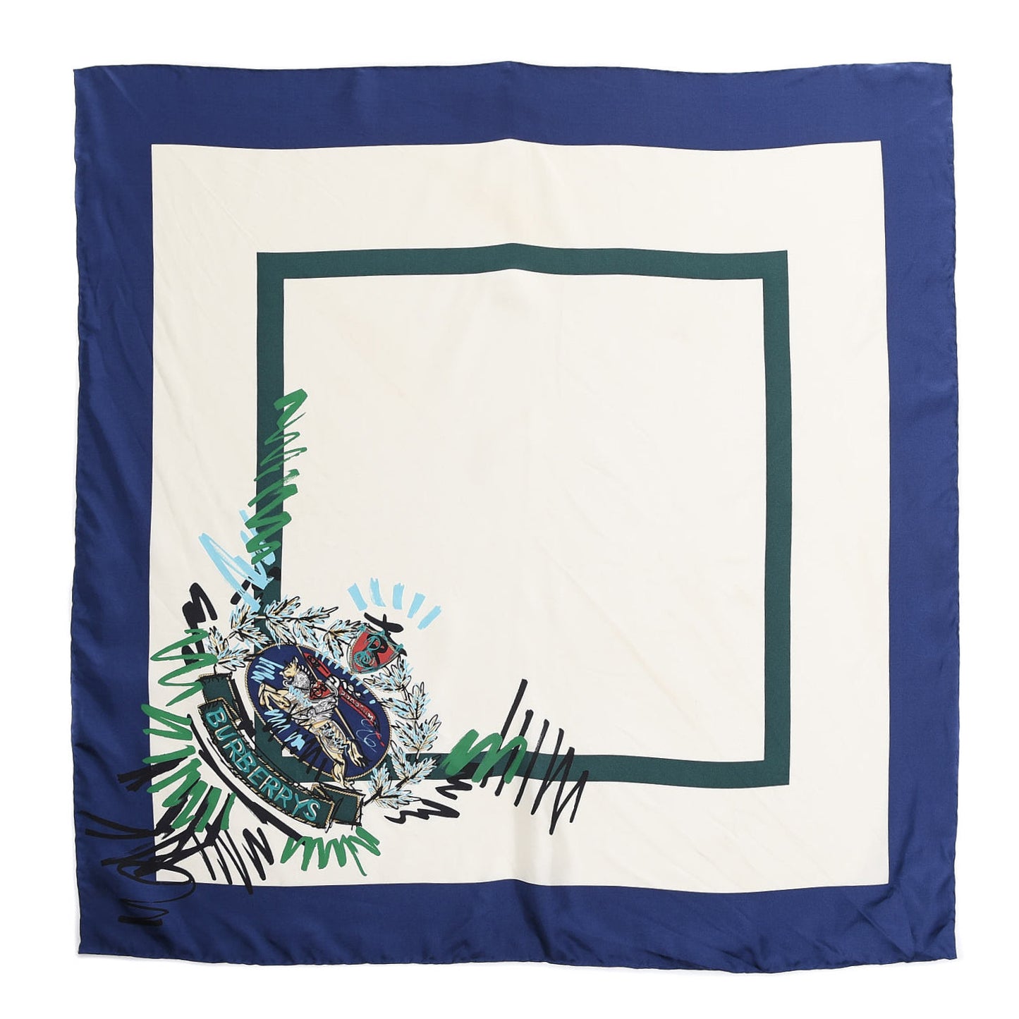 Silk Scribble Archive Crest Square Scarf Bright Navy