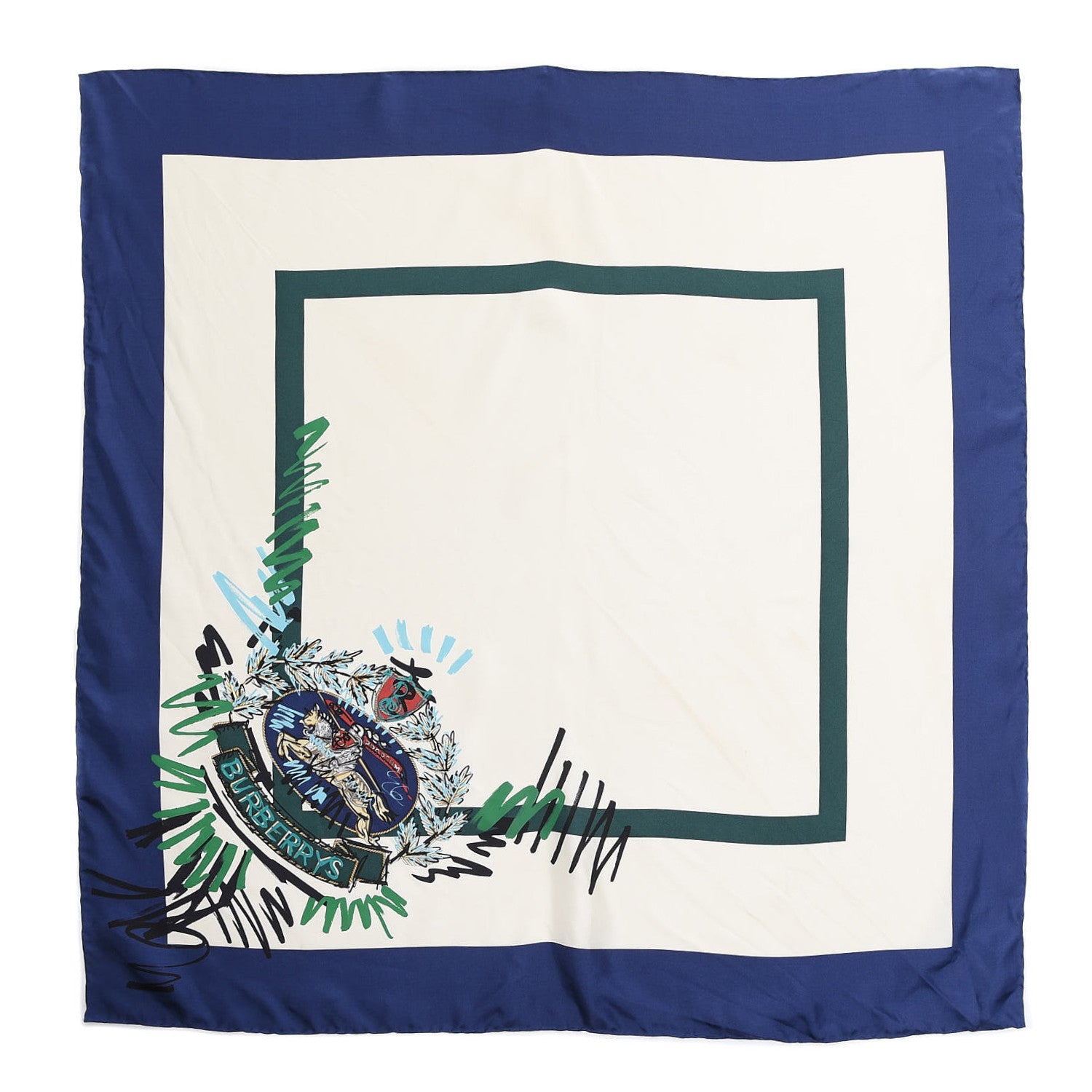 Burberry Silk Scribble Archive Crest Square Scarf Bright Navy 1 of 5