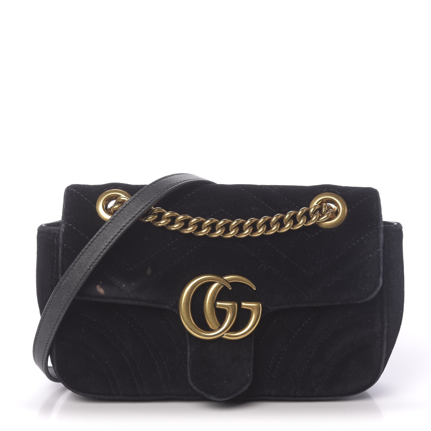 Gucci Velvet Matelasse Mini GG Marmont Shoulder Bag Black 1 of 14