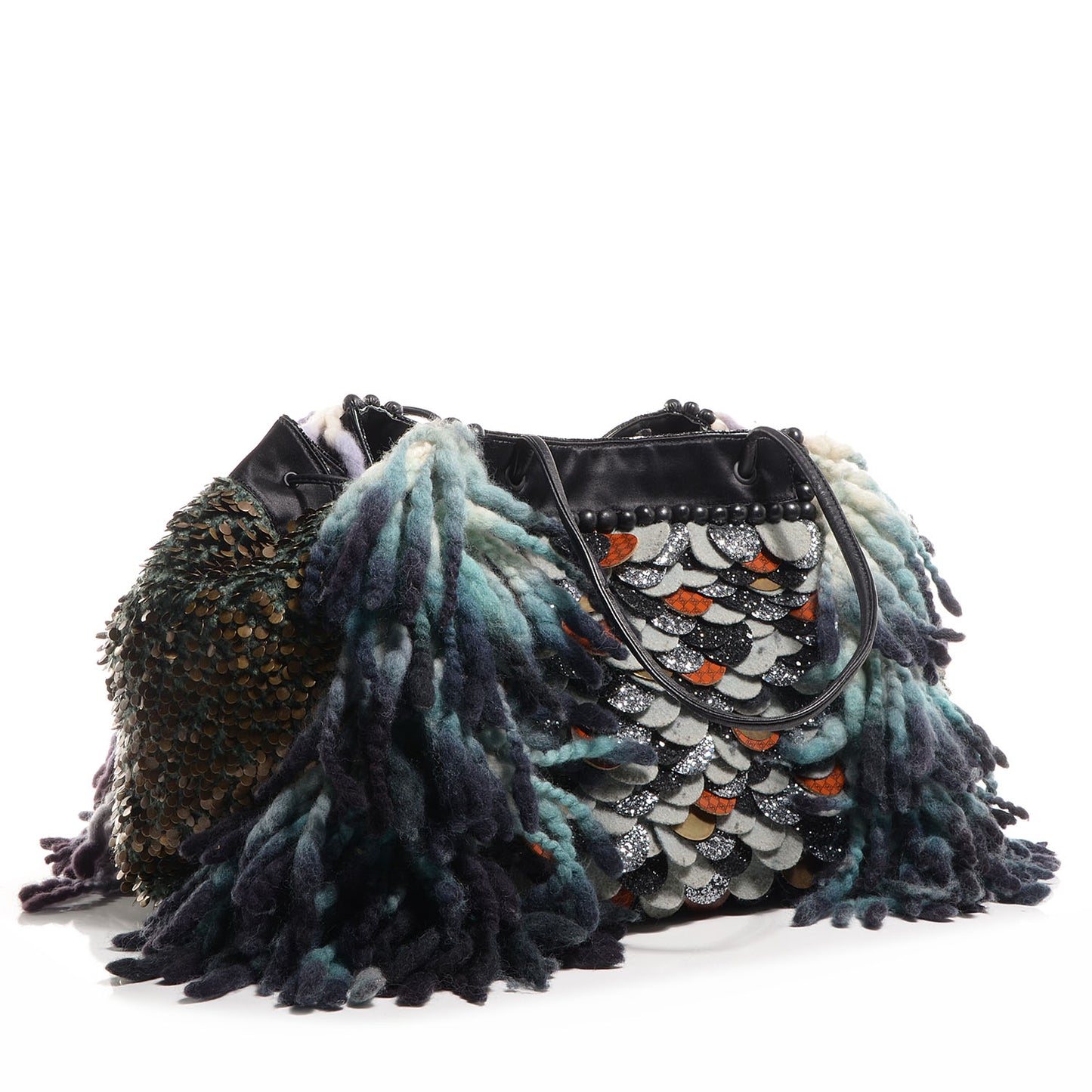 Wool Sequin Calfskin Ricami Embroidered Pillow Grande Voodoo Tote