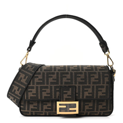 Fendi Fabric Jacquard FF 1974 Medium Baguette Tobacco Moro Black 1 of 11