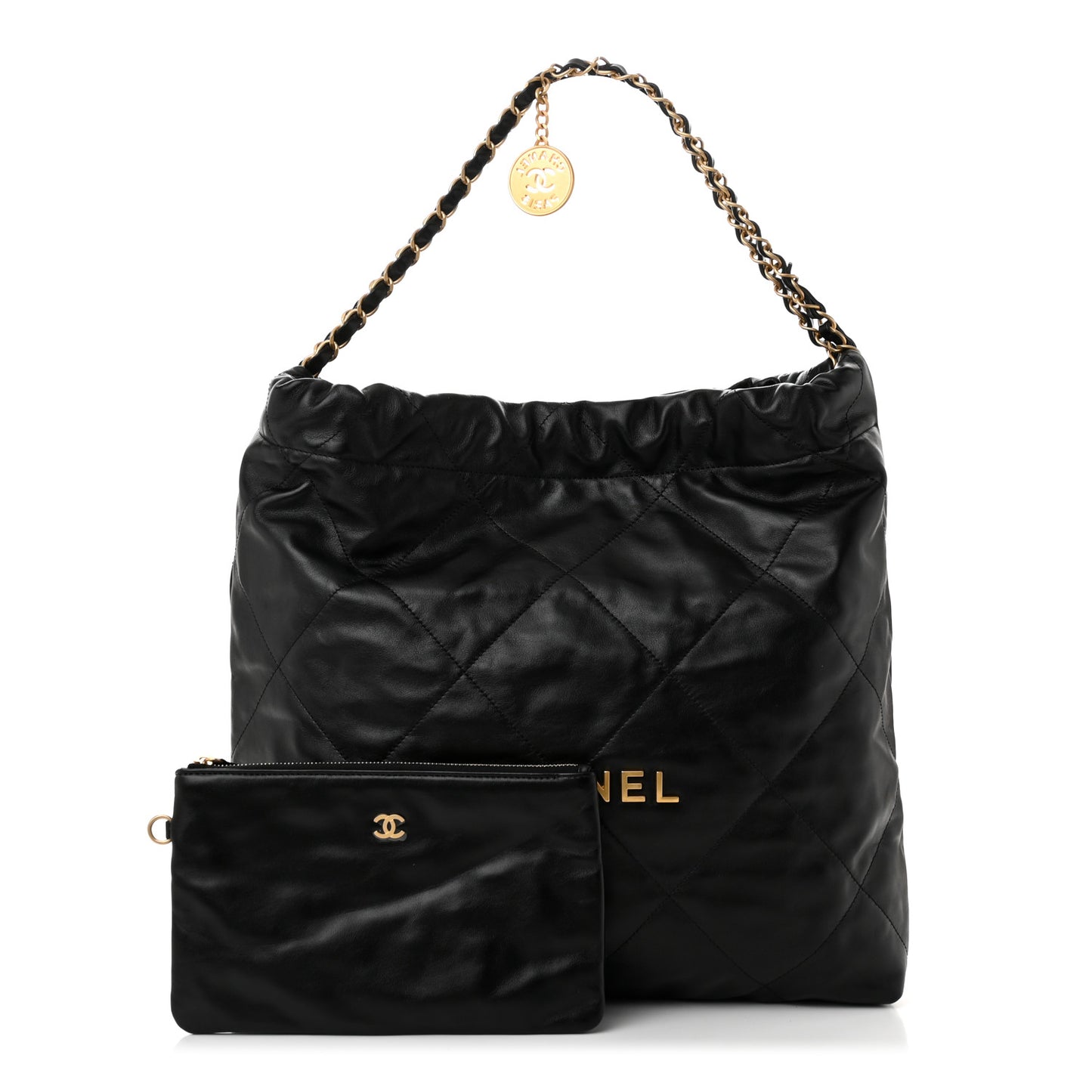 Shiny Calfskin Quilted Chanel 22 Black