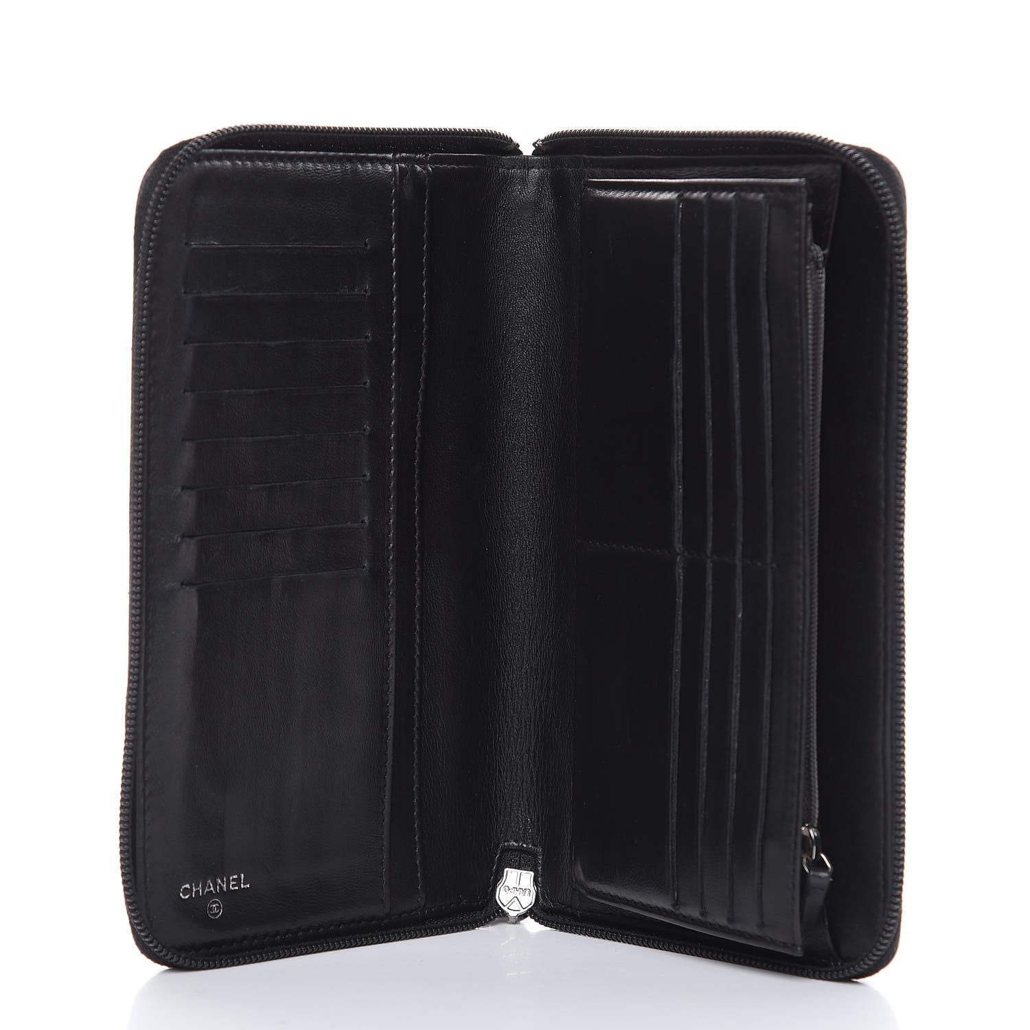 Chanel Lambskin Camellia Embossed Zip Around Organizer Wallet Black 5 of 15