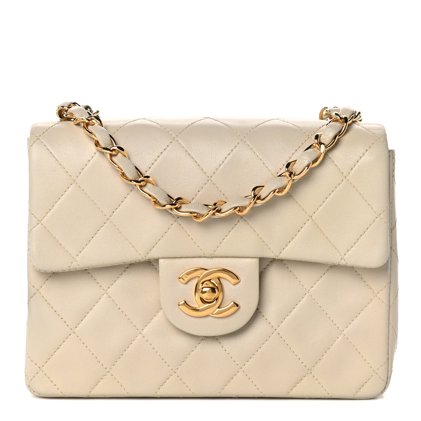 Lambskin Quilted Mini Square Flap Beige