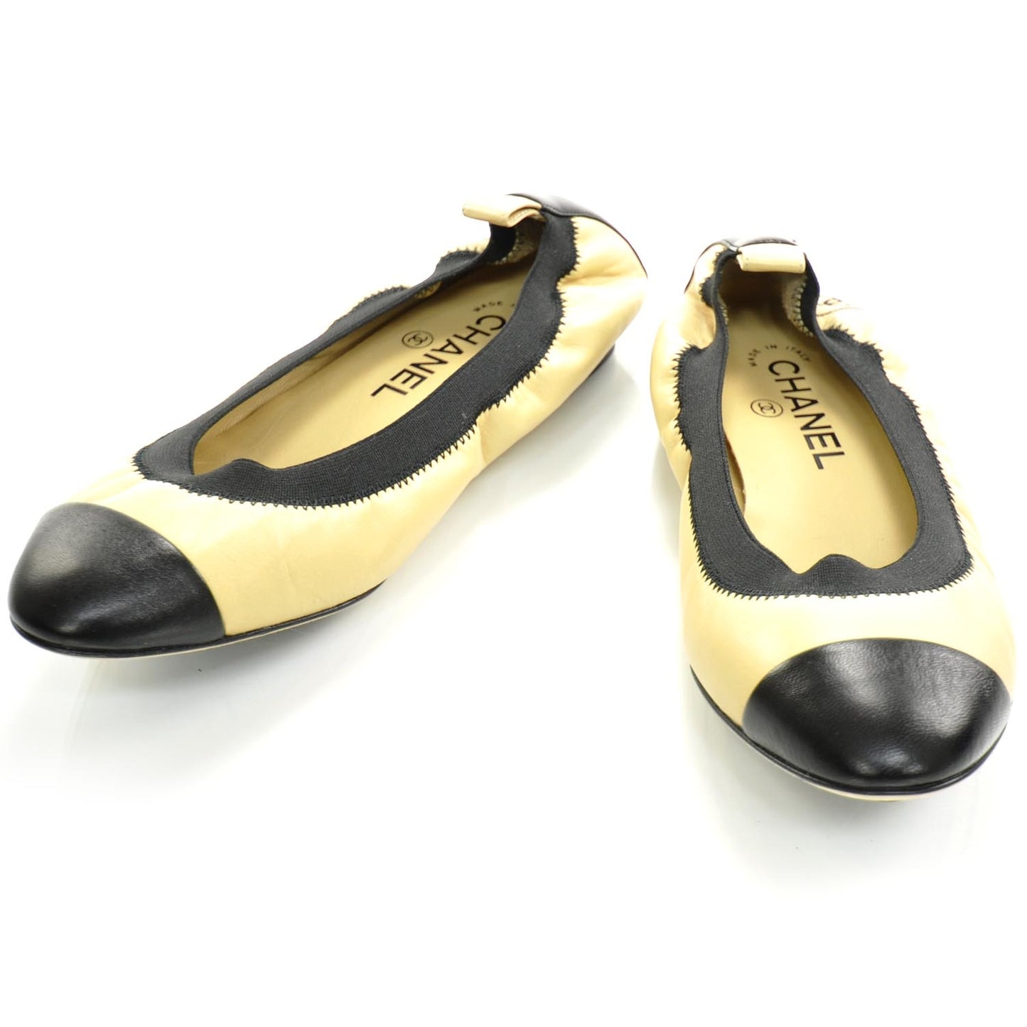 Lambskin Elastic CC Ballet Flats 37 Black Beige