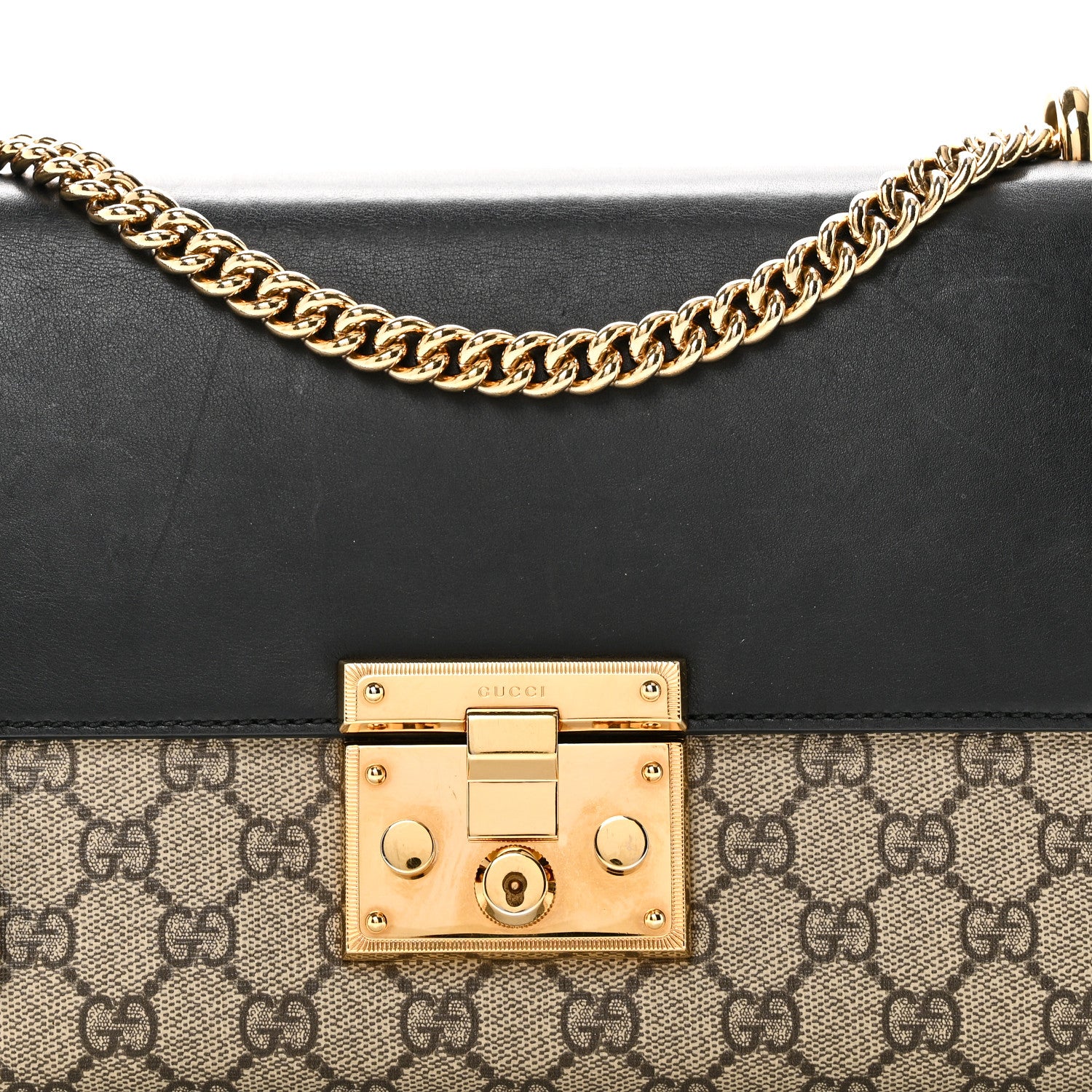Gucci GG Supreme Monogram Calfskin Medium Padlock Shoulder Bag Beige Black Cuir 8 of 10