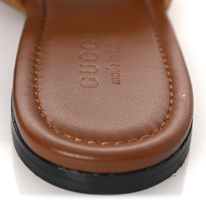 Gucci Calfskin Monogram Horsebit Womens Slide Sandals 37 Beige Ebony Sundial 11 of 12
