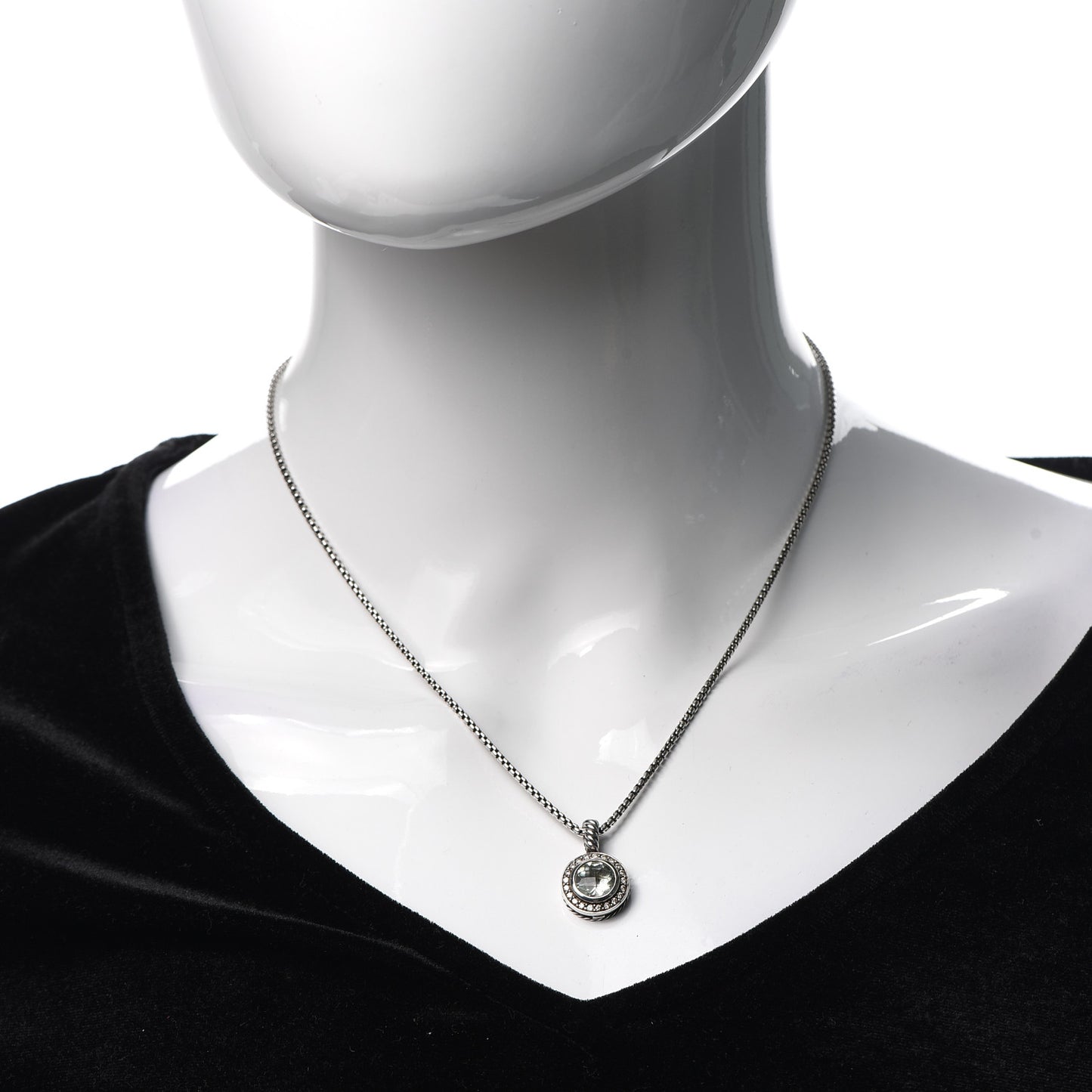 Sterling Silver Diamond Prasiolite 8mm Petite Cerise Pendant Necklace