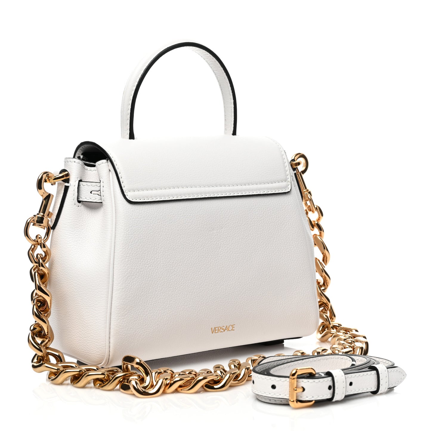 Grained Calfskin Small La Medusa Top Handle Bag Optical White