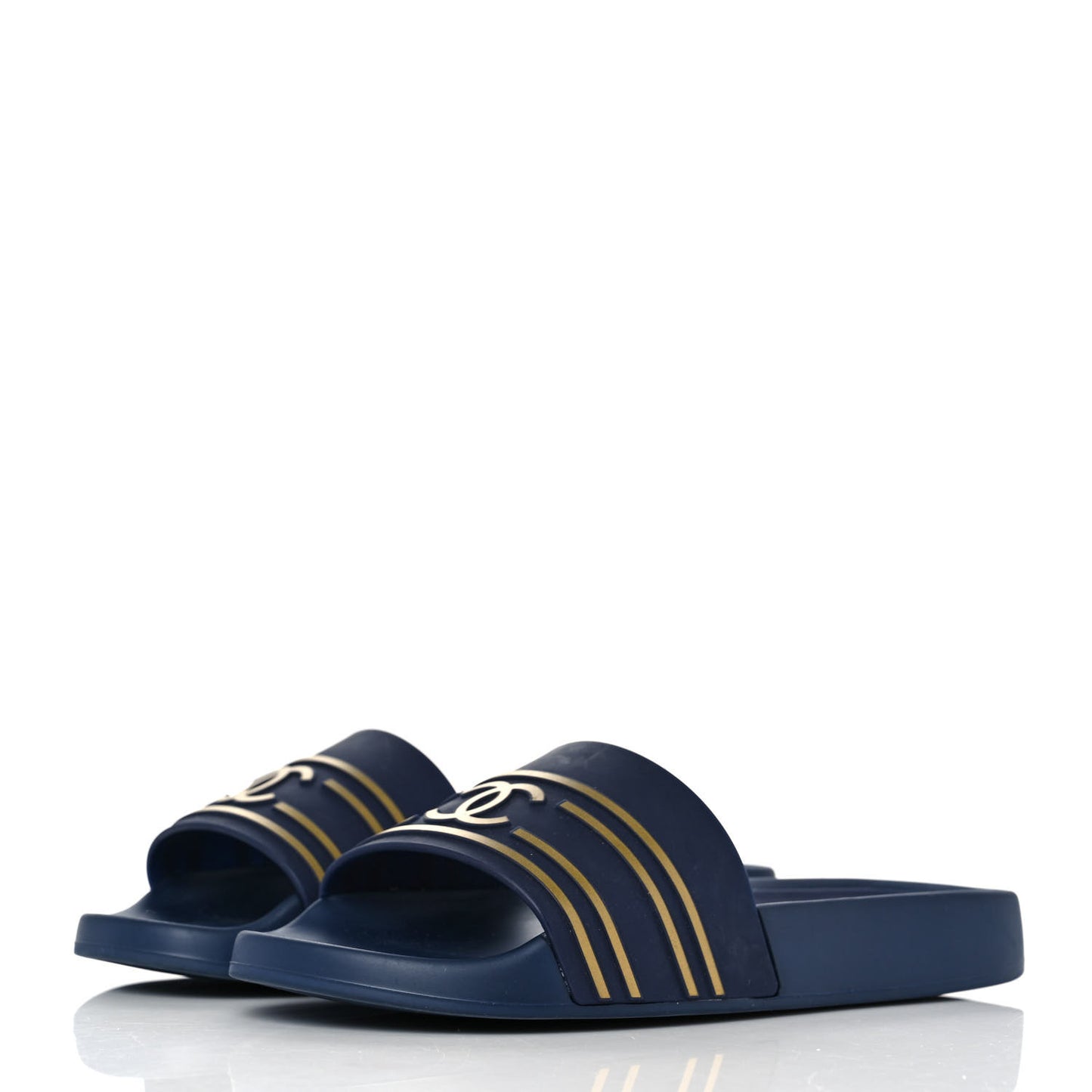 Rubber CC Flat Slide Sandals 36 Navy Gold