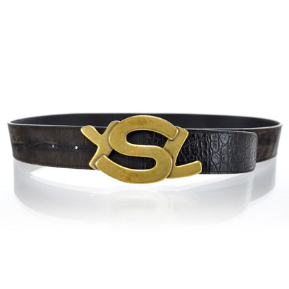 Saint Laurent Mens Crocodile Embossed Nubuck Belt 38 1 of 7