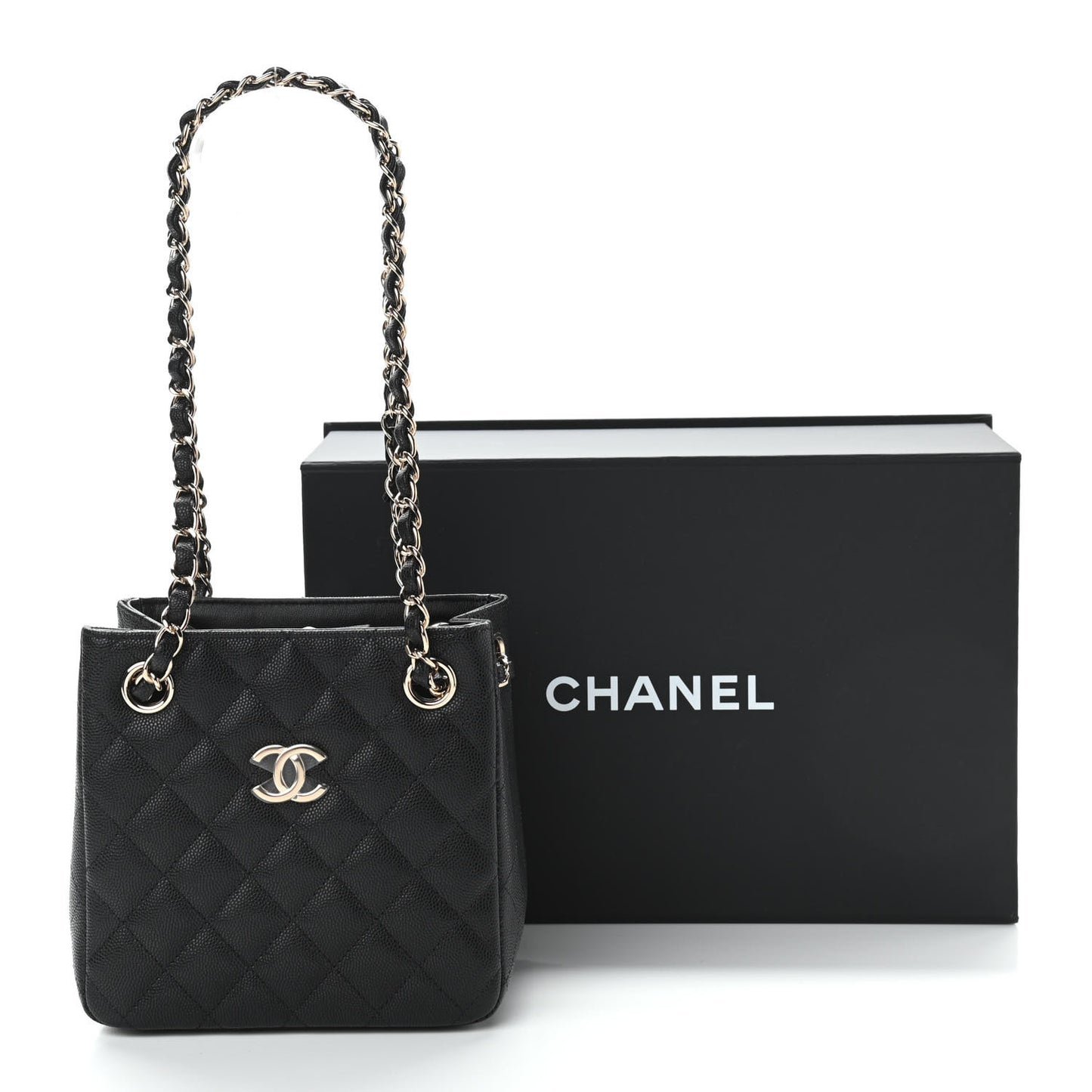 Caviar Quilted Mini Bucket Bag Black