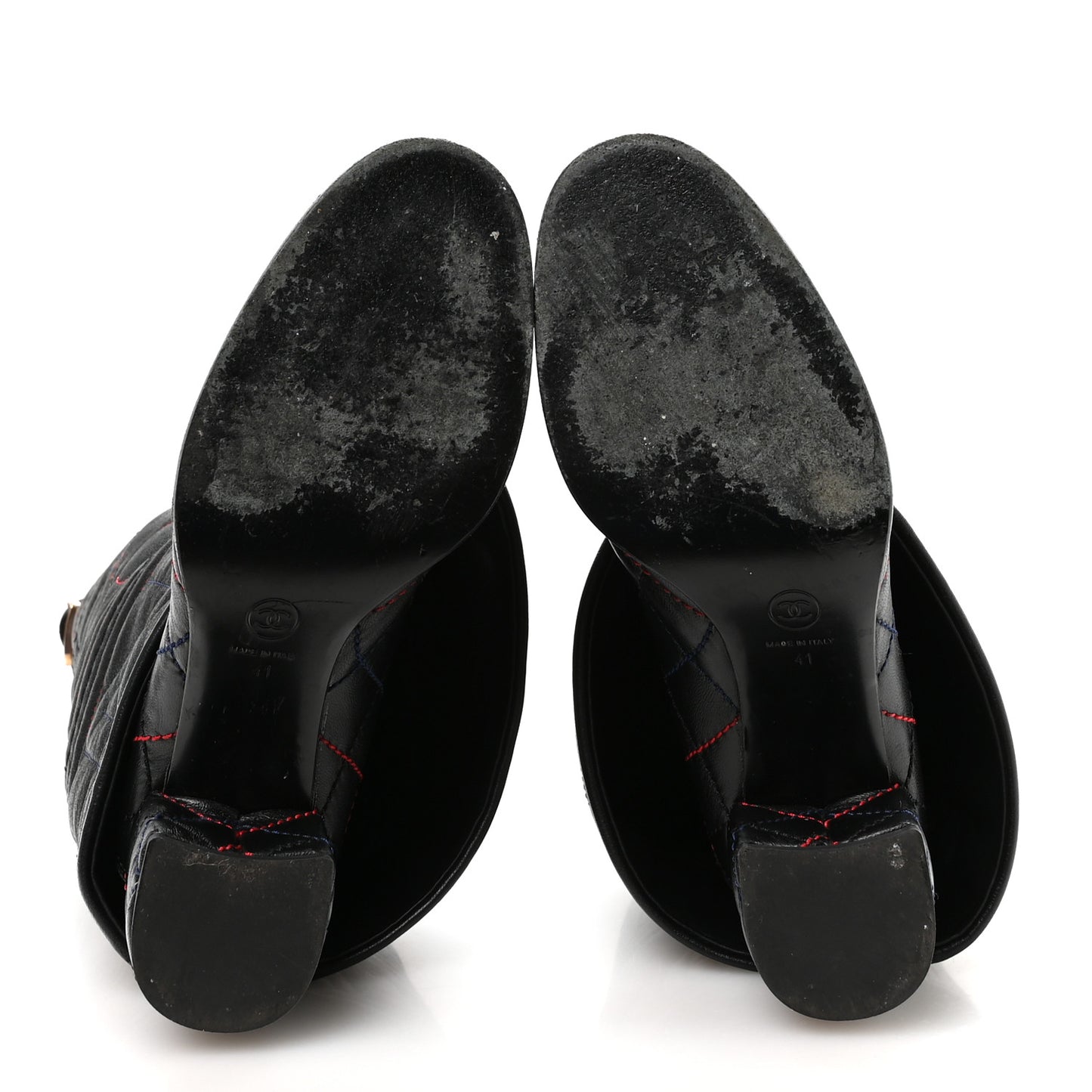Lambskin Stitched Logo Fold Over High Boots 41 Black