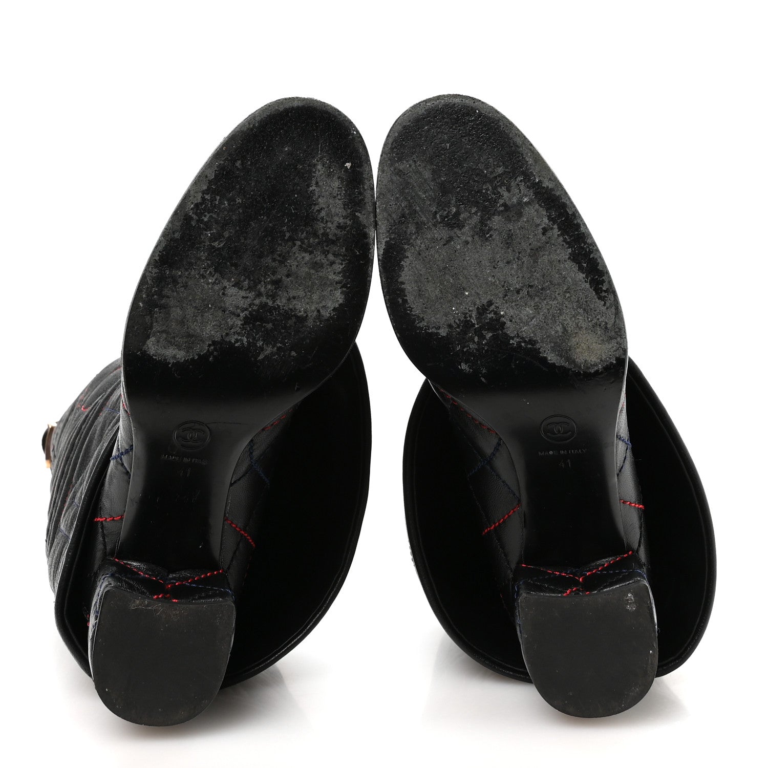 Chanel Lambskin Stitched Logo Fold Over High Boots 41 Black 5 of 7