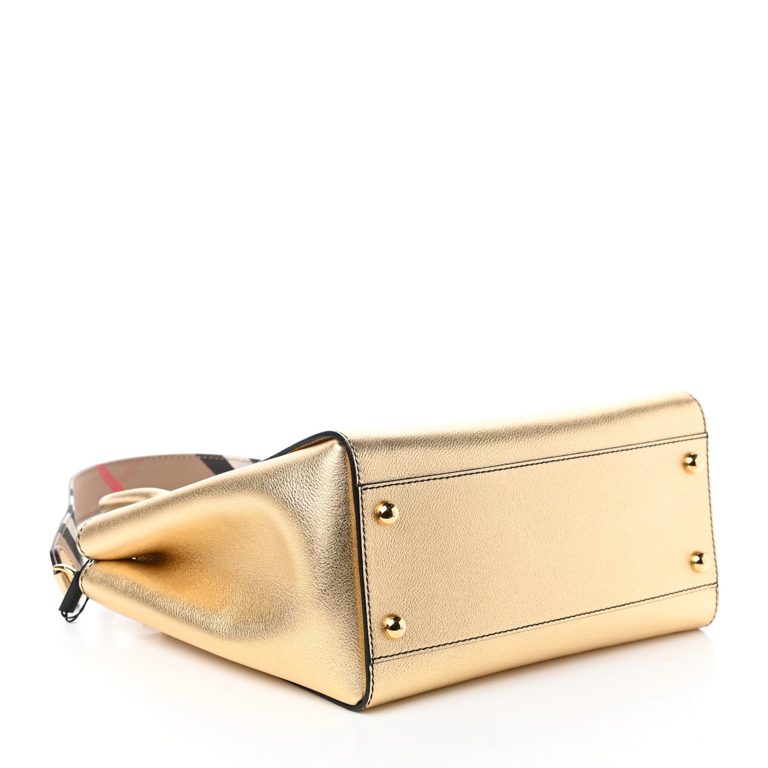 Burberry Metallic Soft Grain Calfskin Medium Buckle Tote Gold 4 of 9
