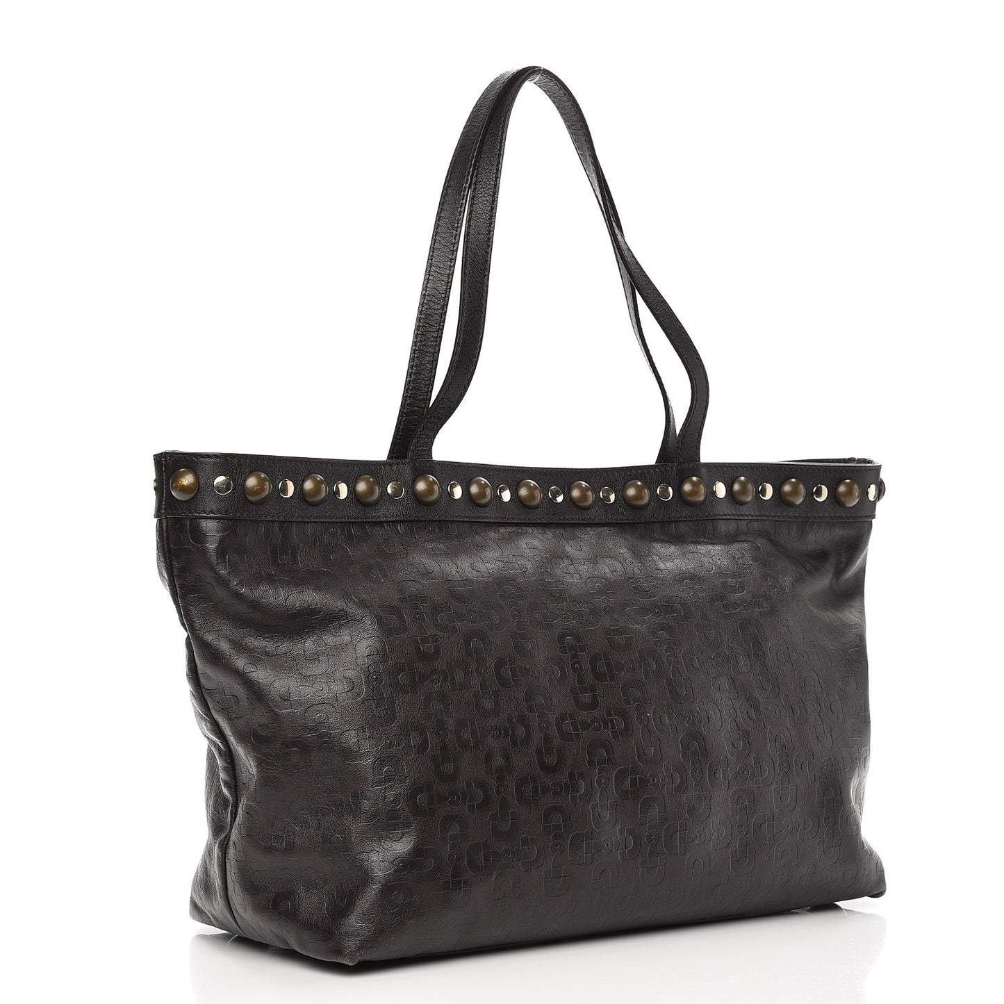 Calfskin Horsebit Embossed Medium Babouska Shopping Tote Dark Brown