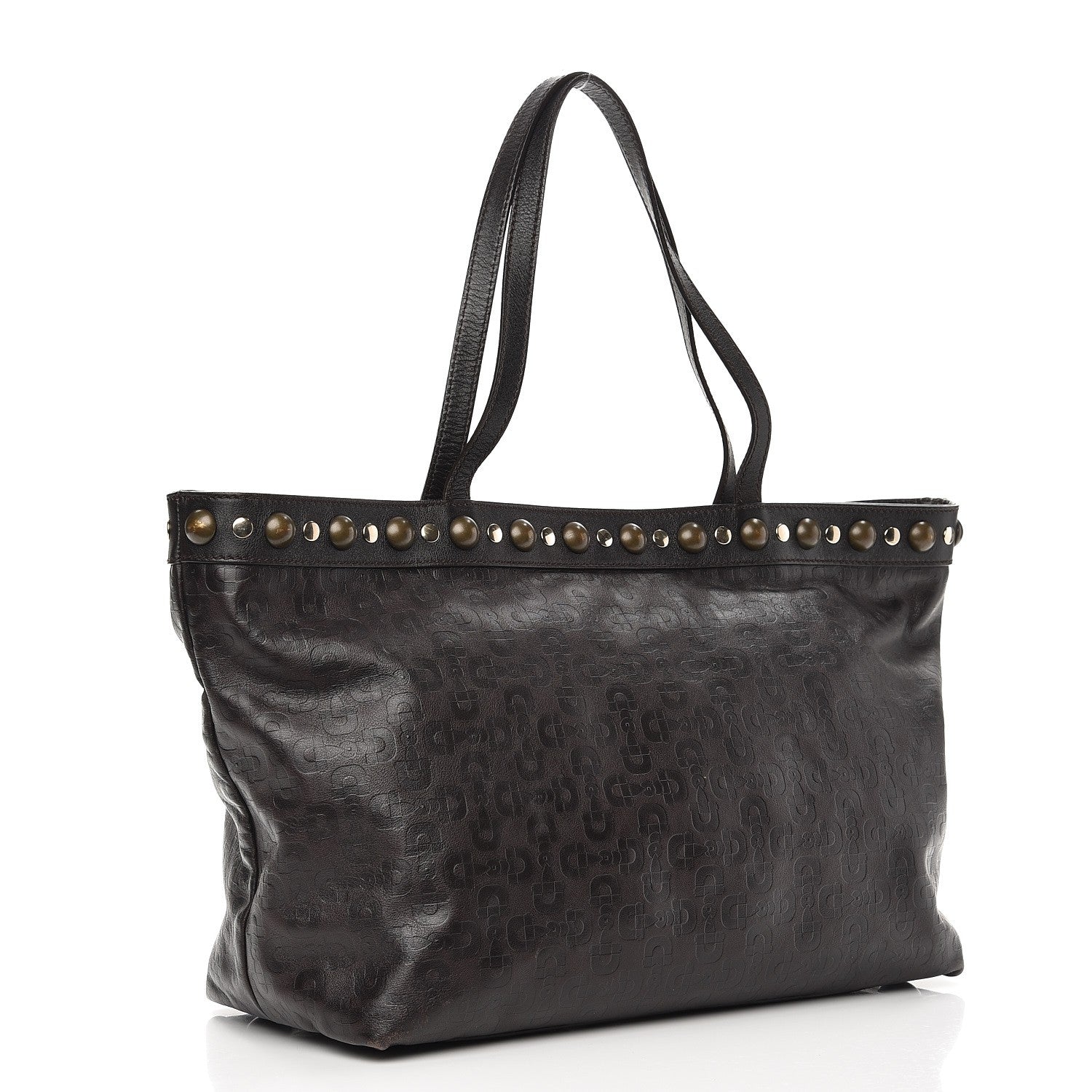 Gucci Calfskin Horsebit Embossed Medium Babouska Shopping Tote Dark Brown 3 of 14