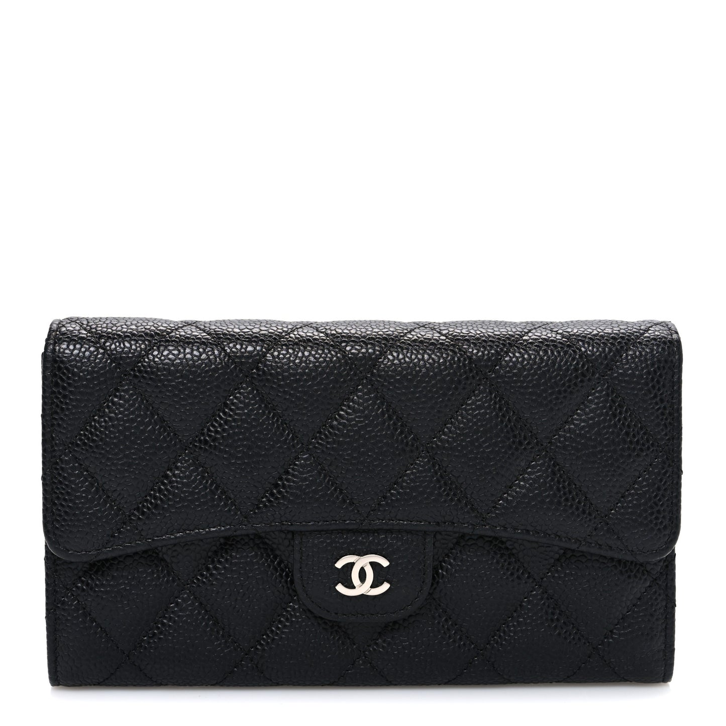 Caviar Quilted Long Flap Wallet Black