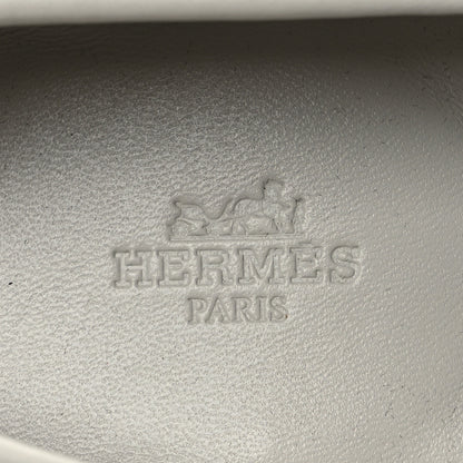 Hermes Calfskin H Canvas Womens Paris Loafers 38.5 Beige Glaise Prunoir 8 of 11