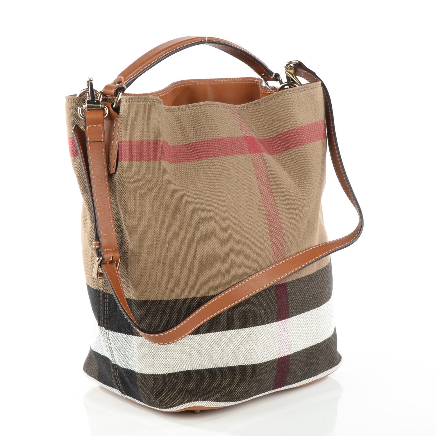 Burberry Canvas Mega Check Medium Susanna Hobo Saddle Brown 3 of 9