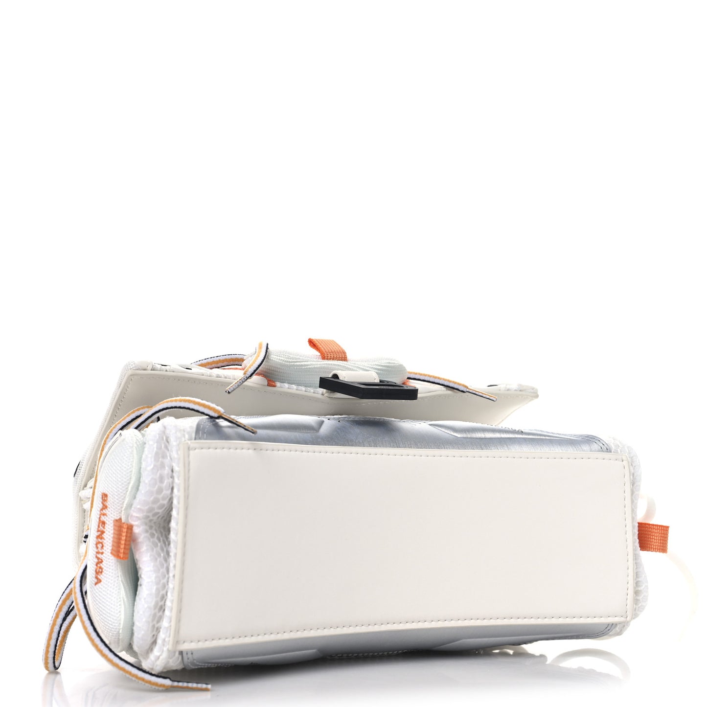 Faux Calfskin Fabric Glow In The Dark Small Sneakerhead Top Handle Bag White Orange