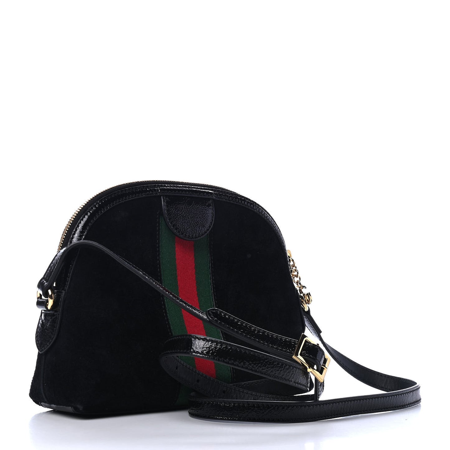 Suede Patent Web GG Small Ophidia Dome Shoulder Bag Black