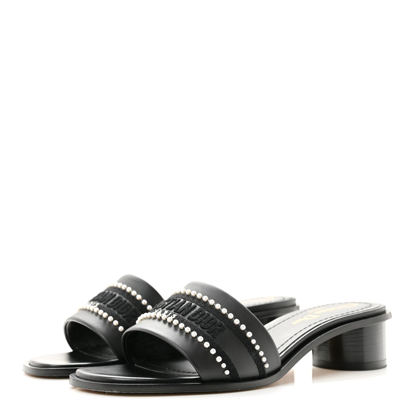 Calfksin Pearl Embroidered Dway 35mm Slide Sandals 35 Black