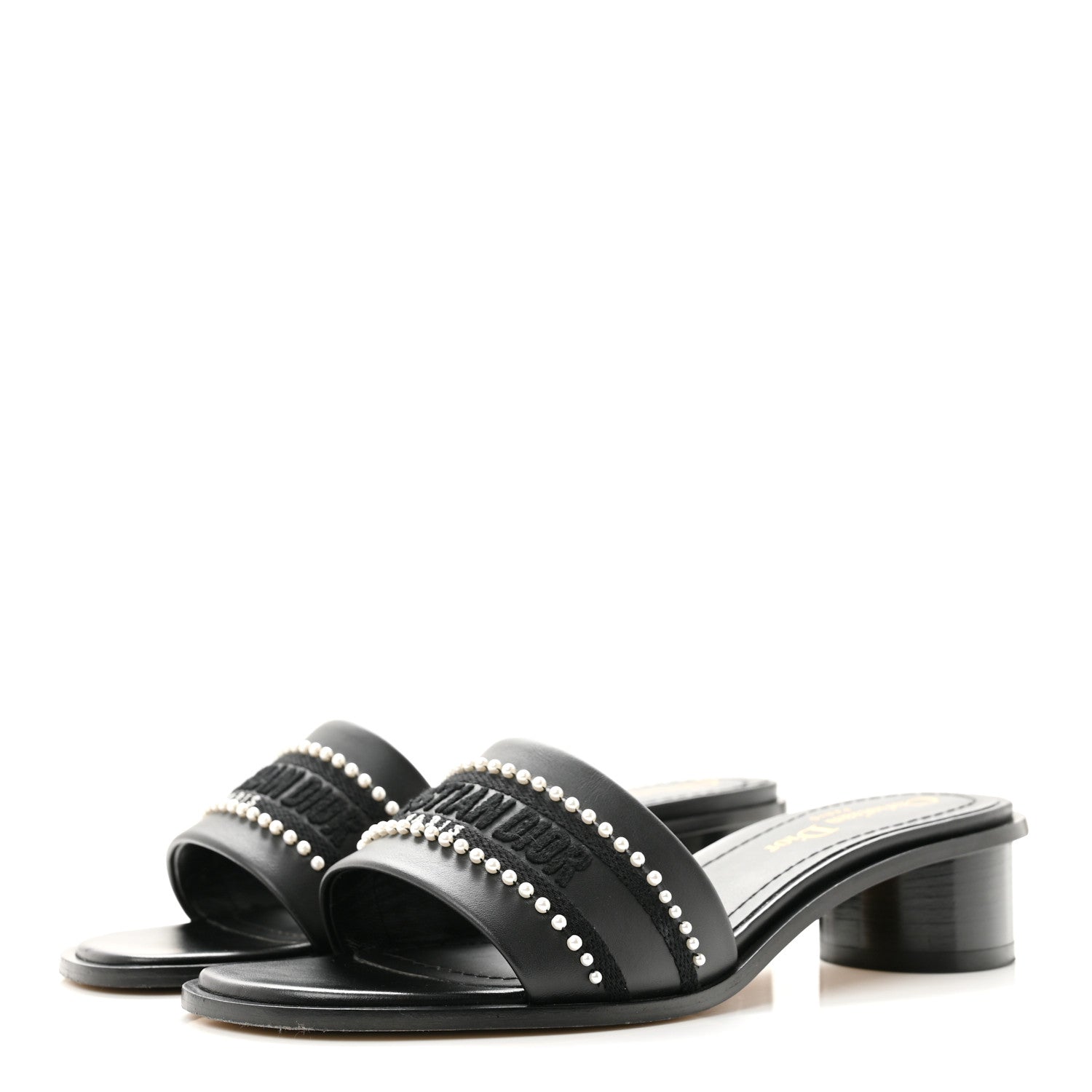 Christian Dior Calfksin Pearl Embroidered Dway 35mm Slide Sandals 35 Black 4 of 10