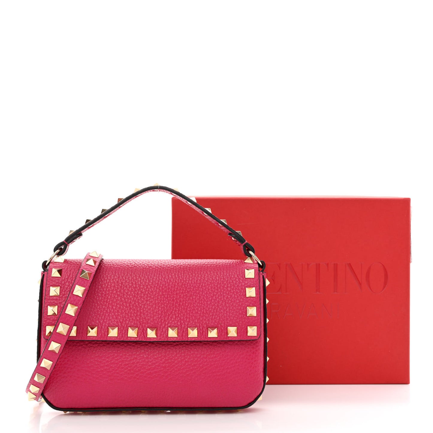 Grainy Calfskin Rockstud Crossbody Pouch Blossom
