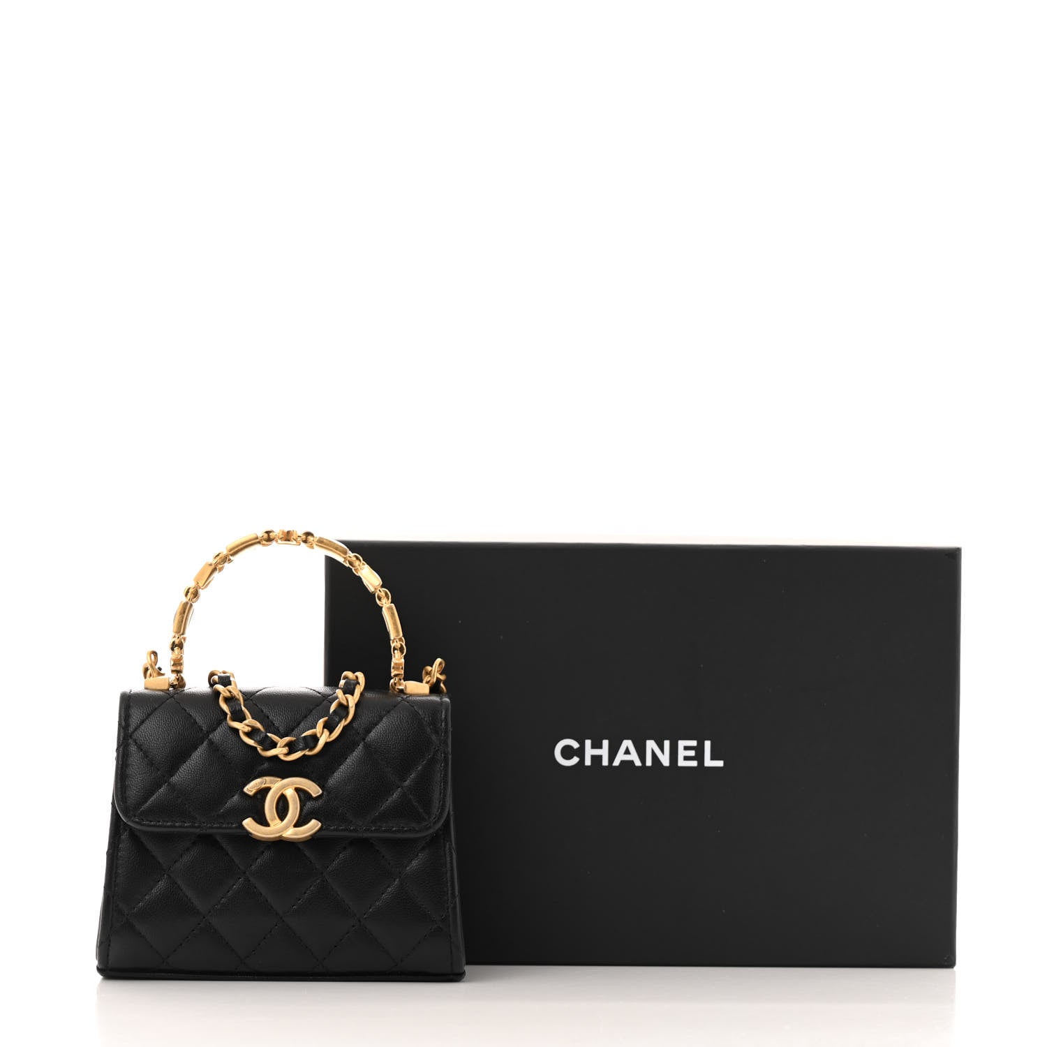 Chanel Lambskin Enamel Quilted Mini Top Handle Flap Black 12 of 12