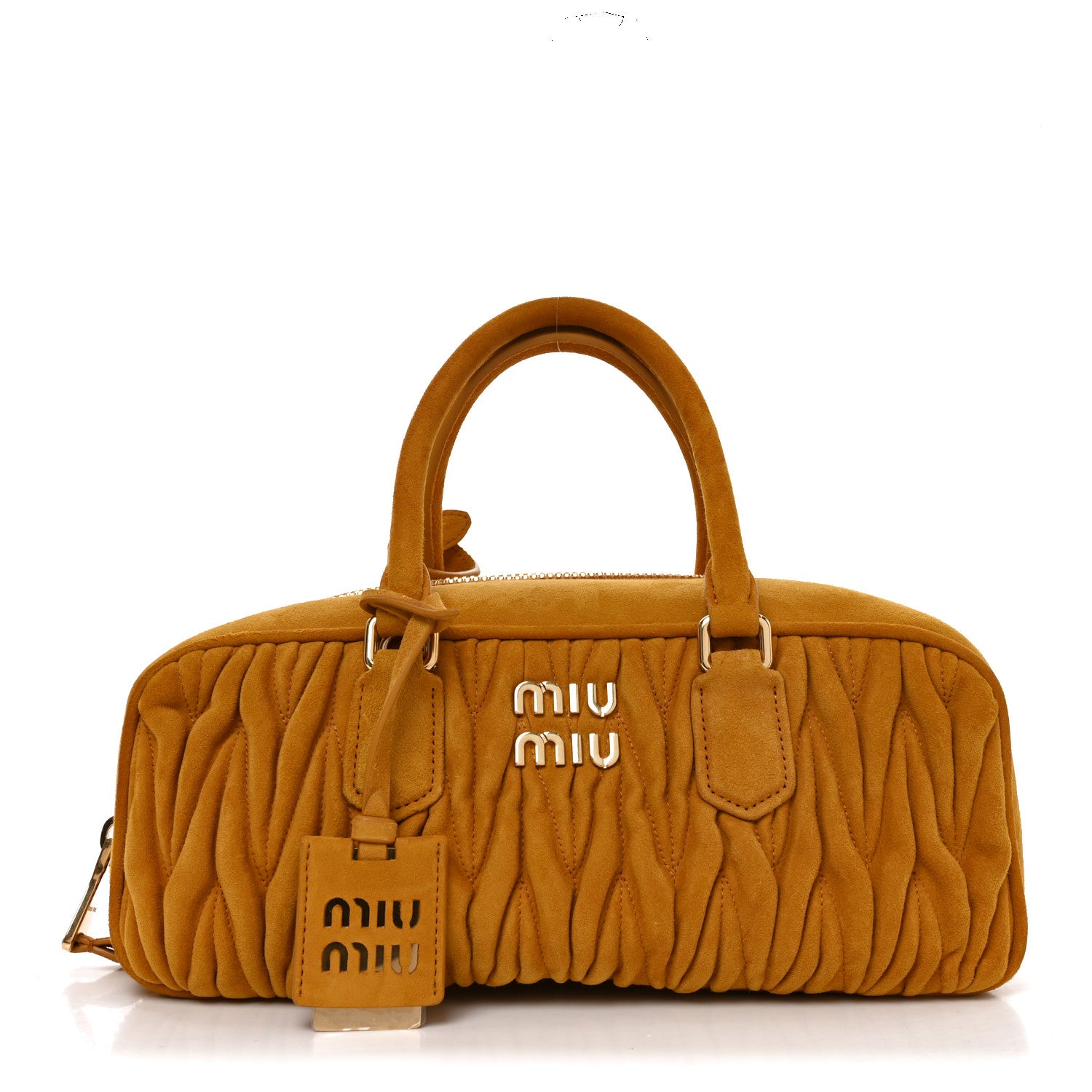 Miu Miu Suede Matelasse Large Arcadie Top Handle Bag Whisky 2 of 17