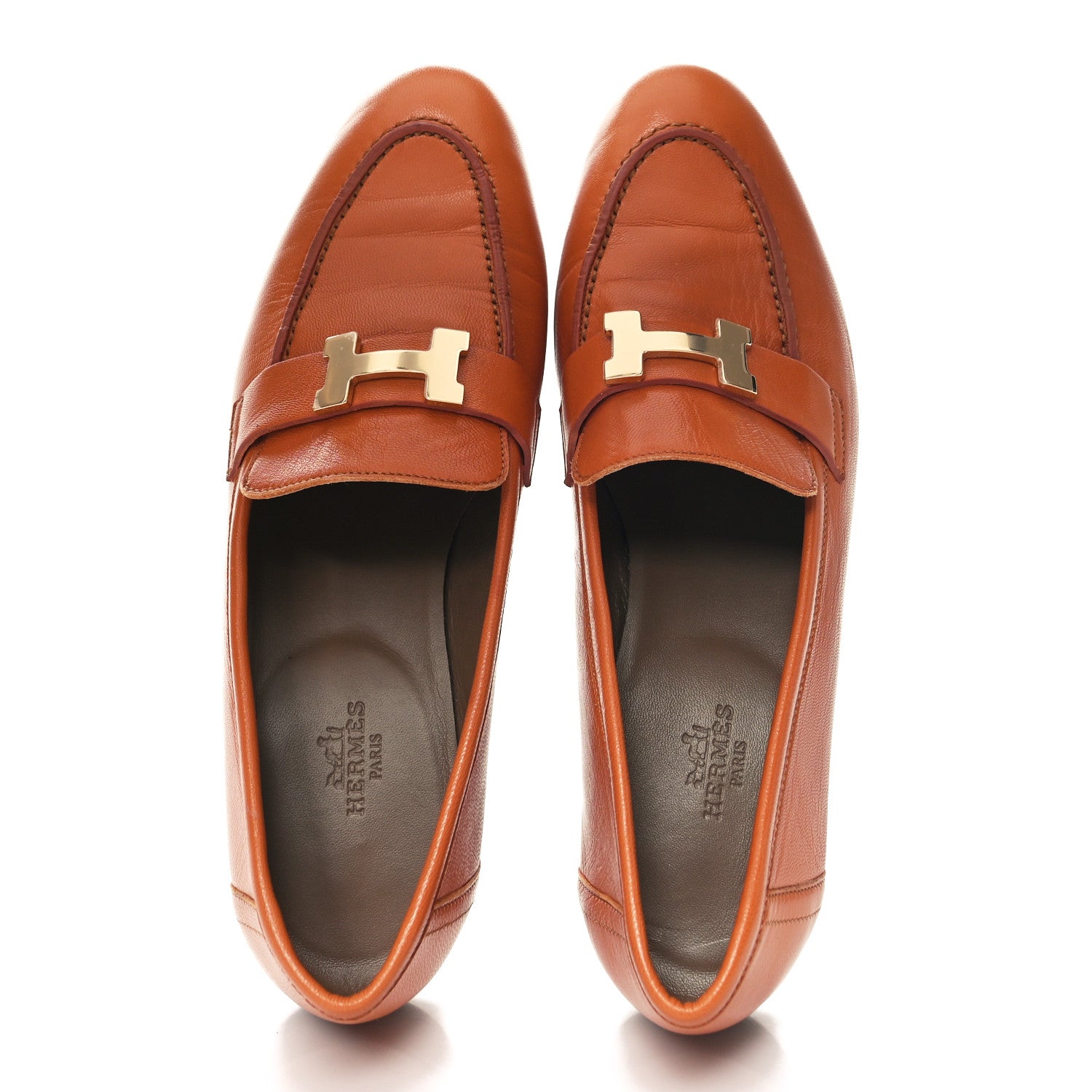 Hermes Goatskin Womens Paris Loafers 39 Marron Glaise 2 of 9
