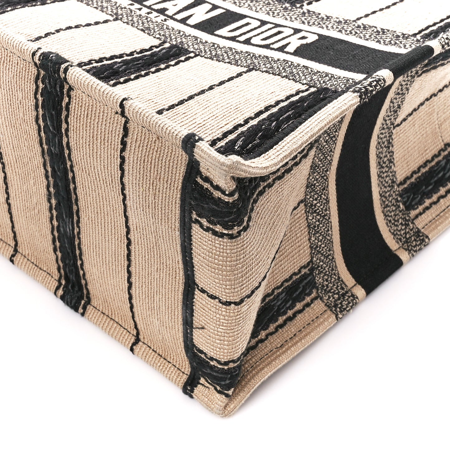 Canvas Embroidered Medium Bayadere Book Tote Black Beige