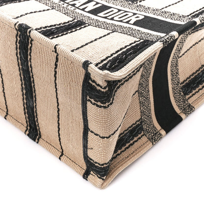 Christian Dior Canvas Embroidered Medium Bayadere Book Tote Black Beige 10 of 11