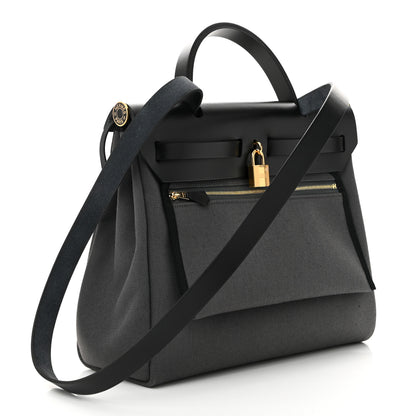 Hermes Military Toile Vache Hunter Laque Herbag Zip Retourne 31 PM Ardoise Black 4 of 12