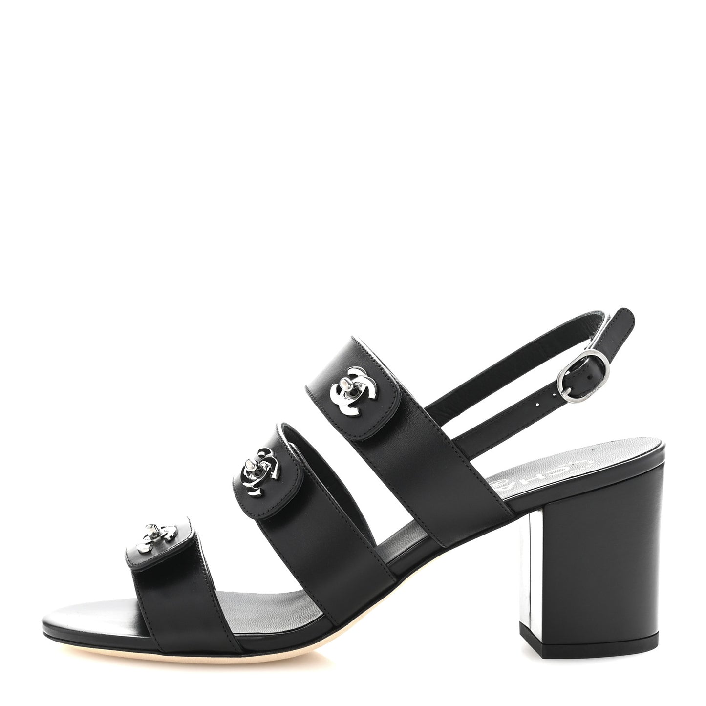 Calfskin CC Turnlock Sandals 38 Black