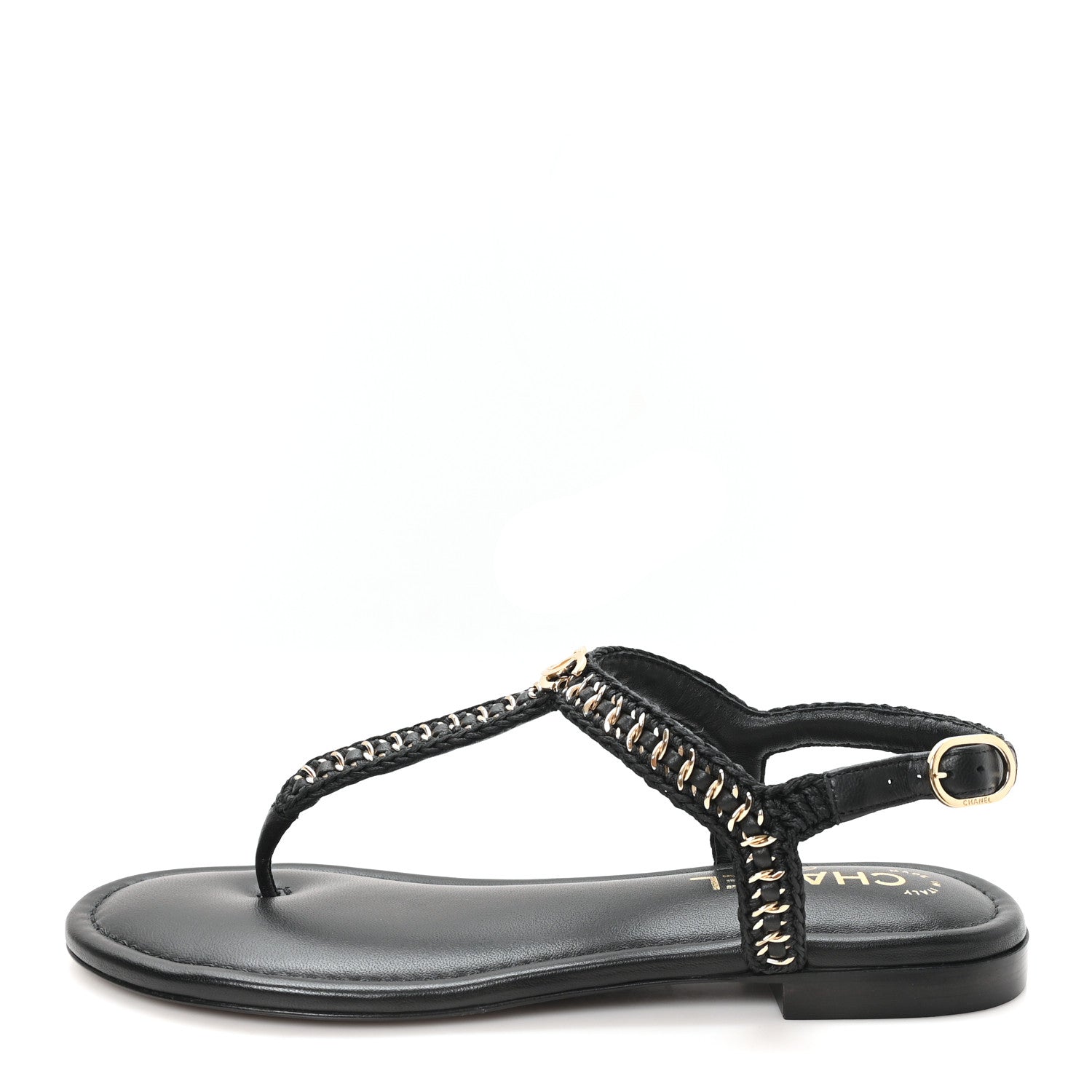 Chanel Lambskin Embroidered CC Thong Sandals 39 Black 1 of 10