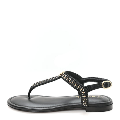 Chanel Lambskin Embroidered CC Thong Sandals 39 Black 1 of 10