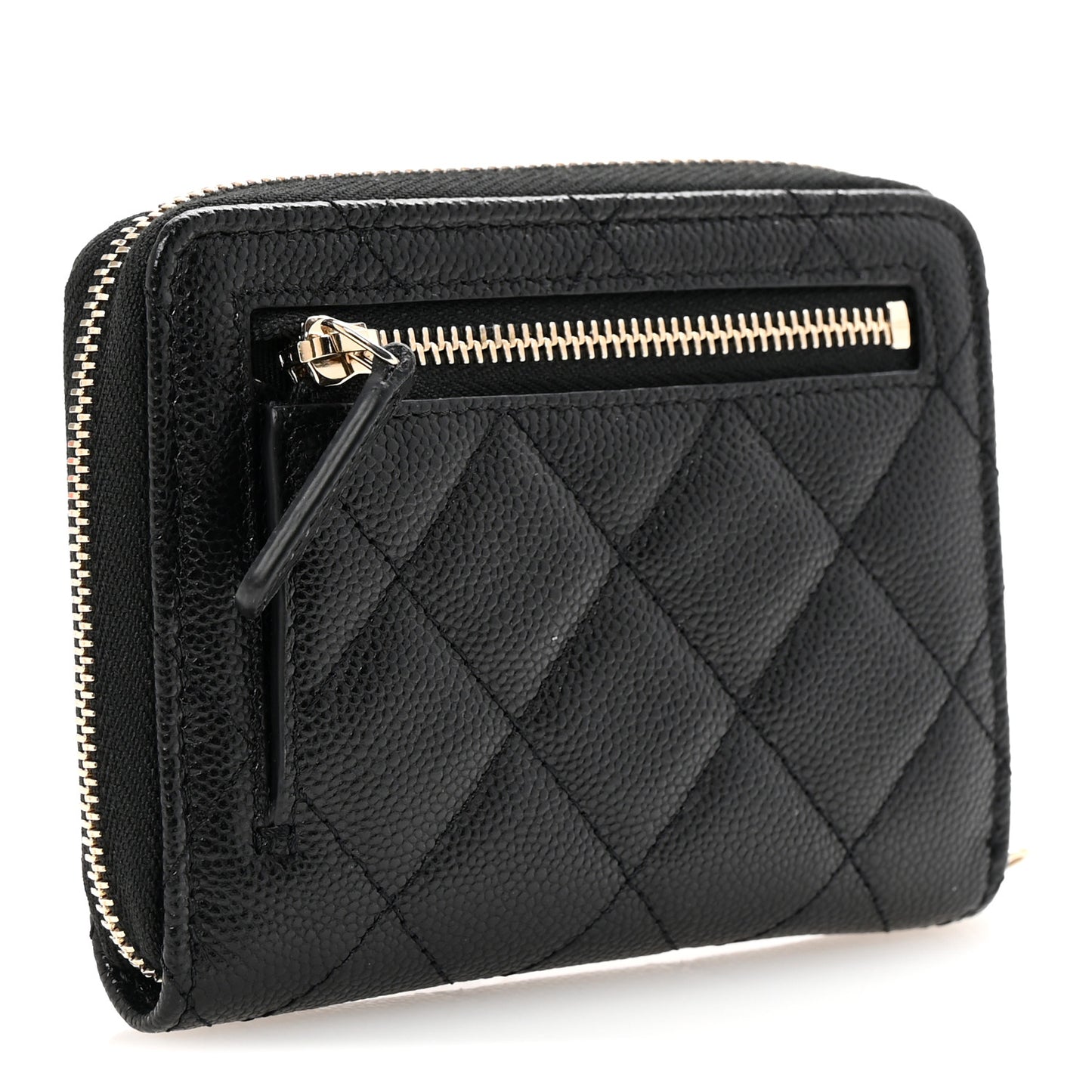 Caviar Quilted Small Zip Around Wallet Black