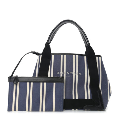 Balenciaga Canvas Striped S Navy Cabas Navy 1 of 17