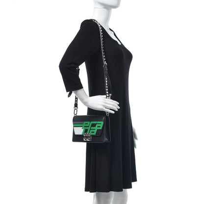 Prada City Calfskin Saffiano Racing Logo Elektra Shoulder Bag Black Verde 2 of 6