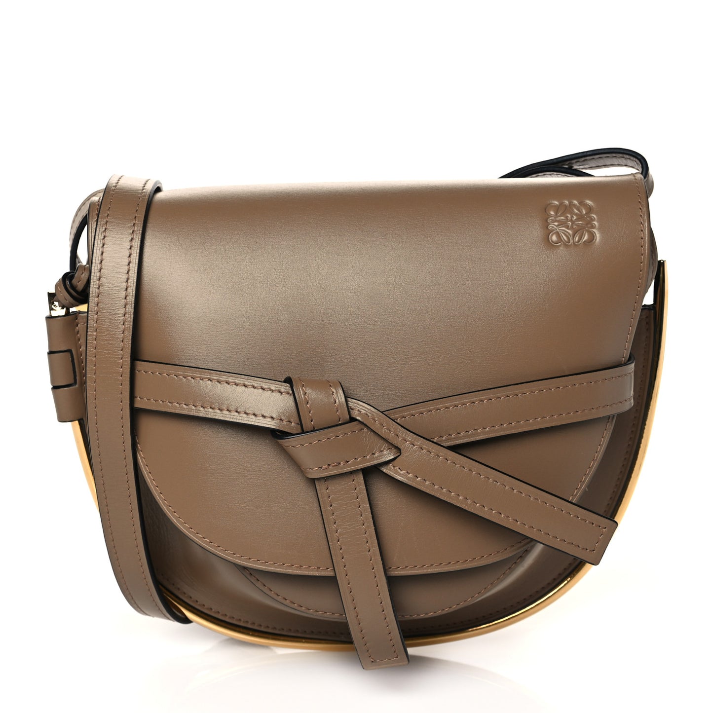 Calfskin Small Metal Gate Crossbody Bag Taupe