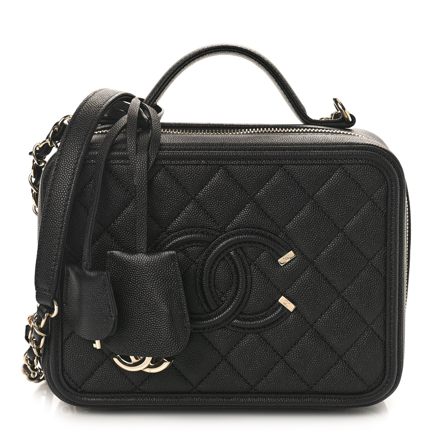 Caviar Quilted Medium CC Filigree Vanity Case Black