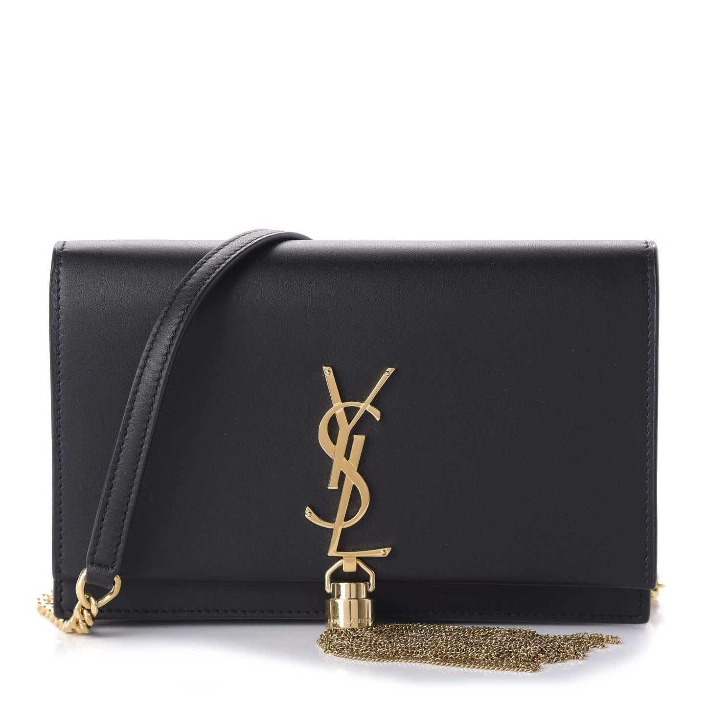 Smooth Calfskin Classic Monogram Kate Tassel Chain Wallet Black