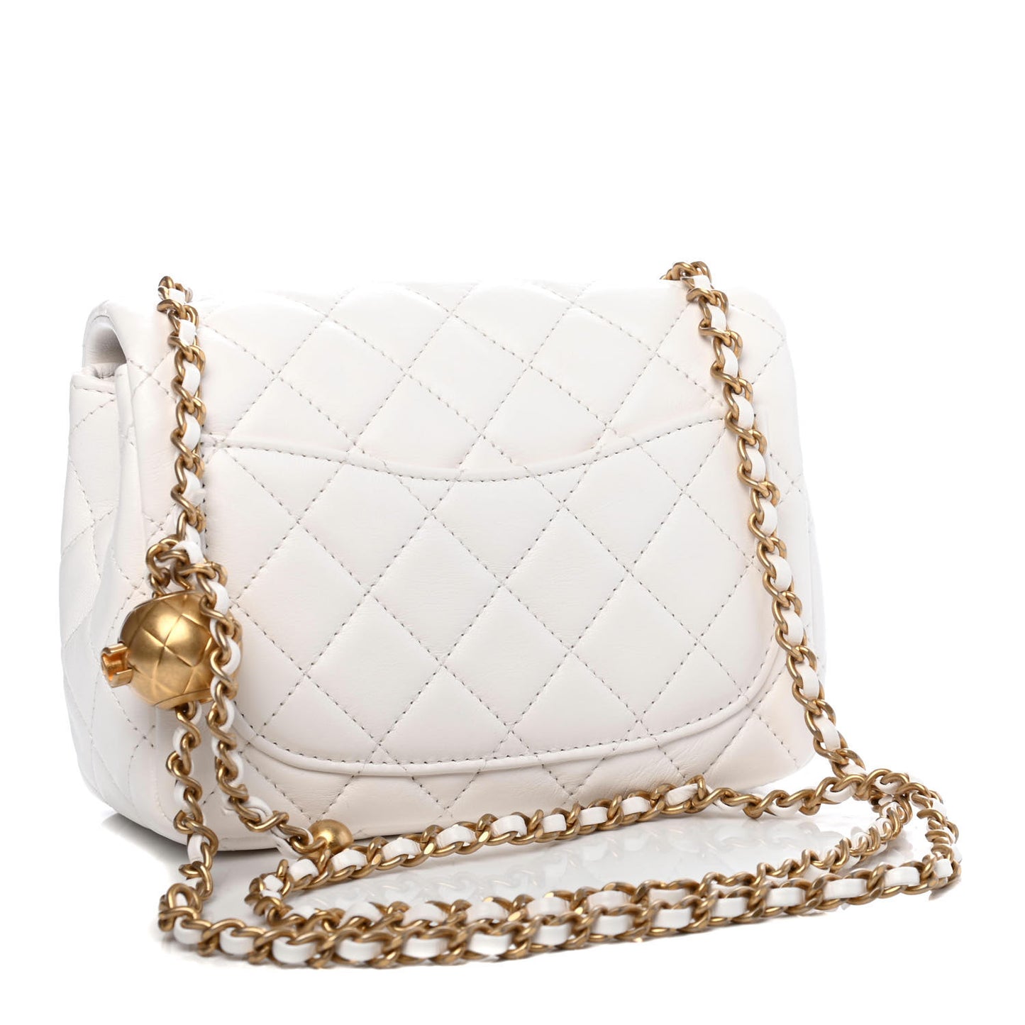 Lambskin Quilted Mini Pearl Crush Flap White