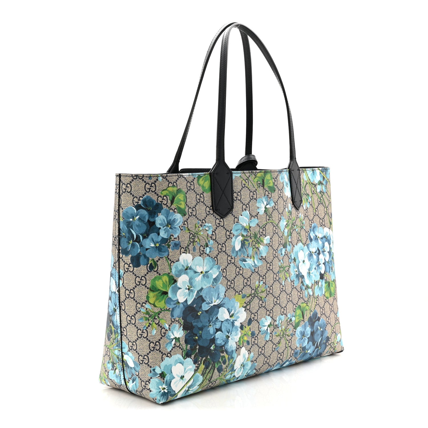 Gucci GG Supreme Monogram Blooms Medium Reversible Tote Beige Blue Navy 4 of 16