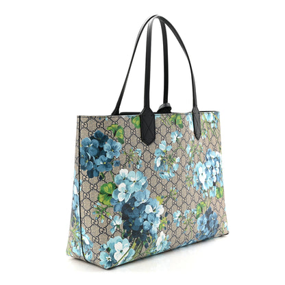 Gucci GG Supreme Monogram Blooms Medium Reversible Tote Beige Blue Navy 4 of 16